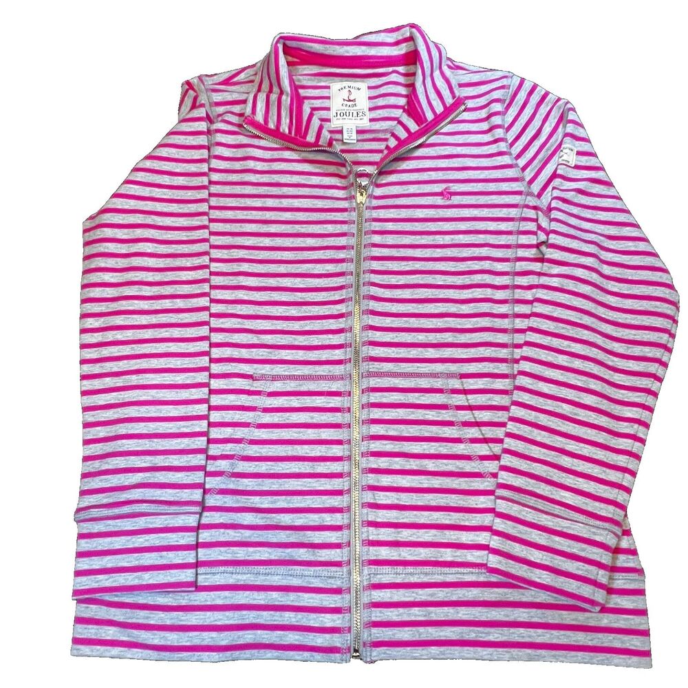 Women's Joules Oakley Full Zip Sweatshirt Jacket Pink Gray Stripe Size 10